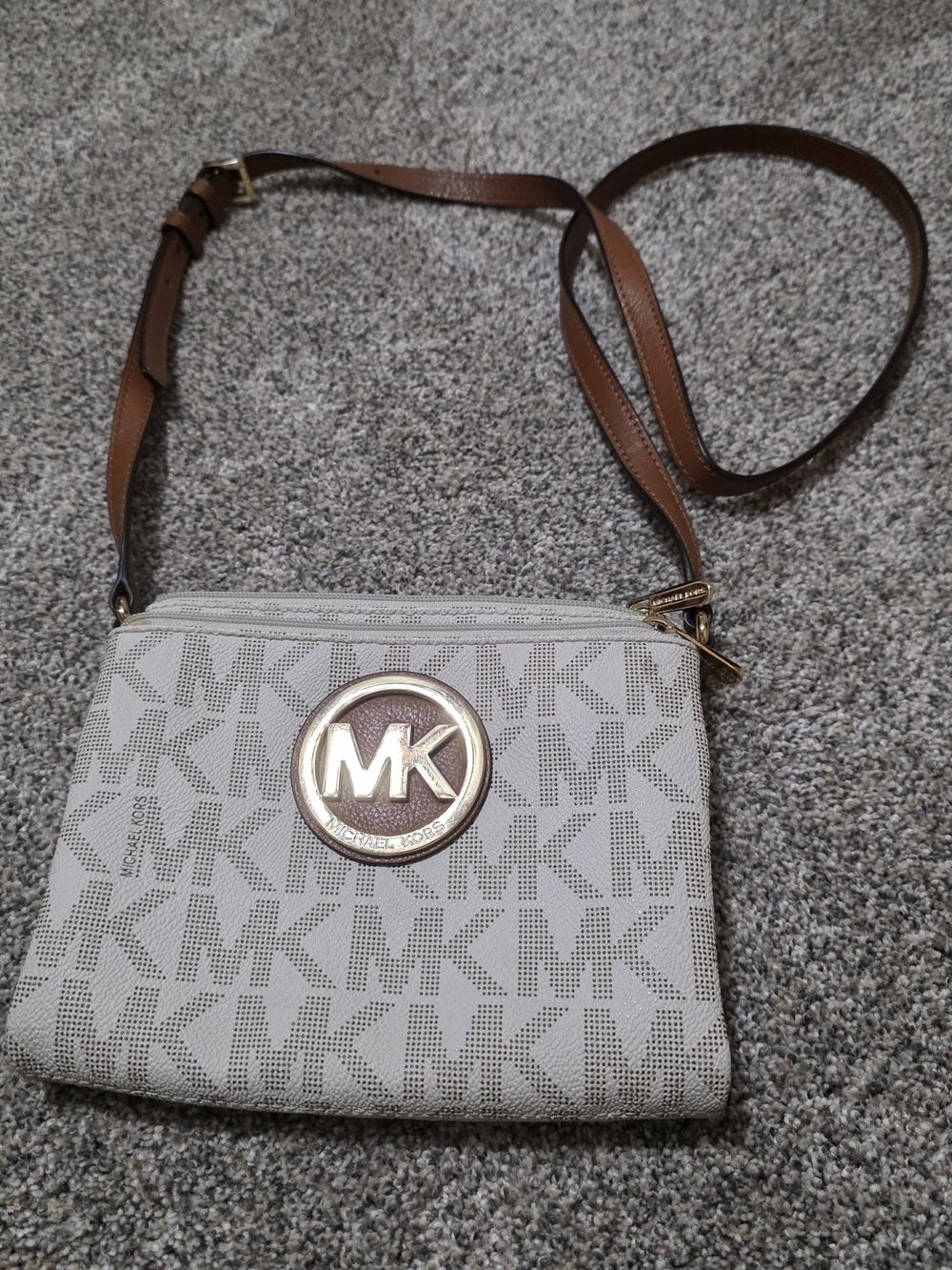 Michael Kors Beige MK Signature Crossbody Bag